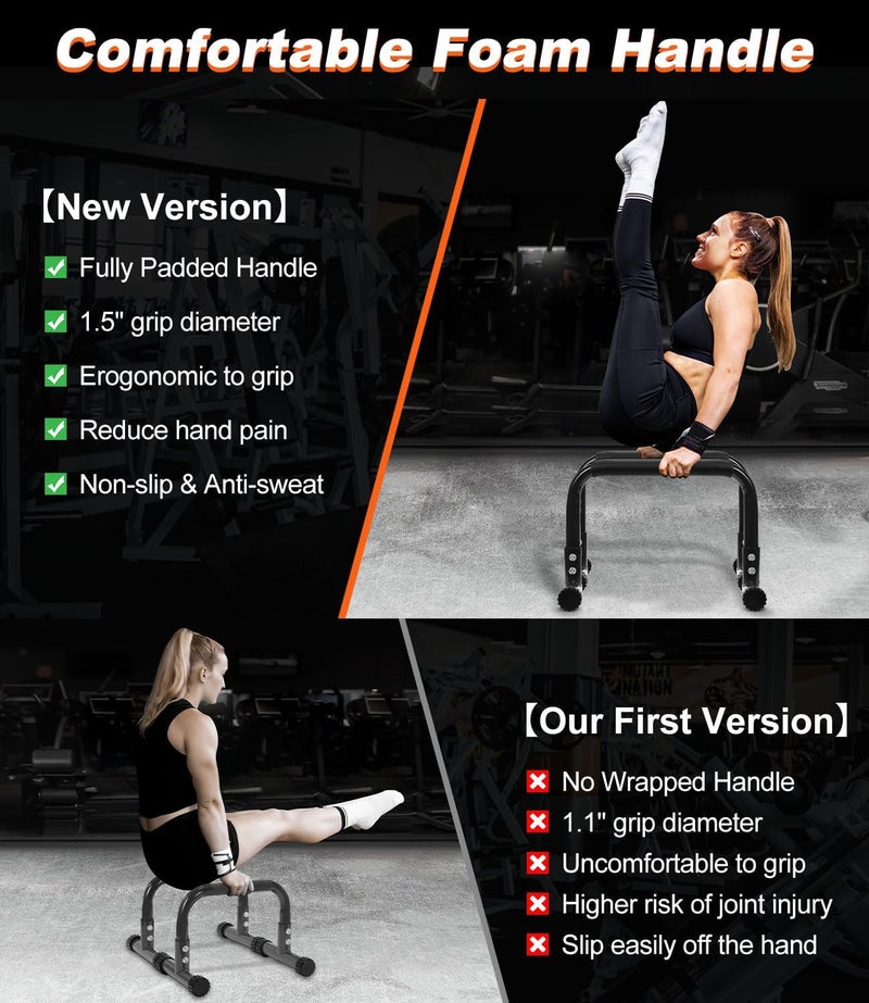 TABEKE Push Up Bar, 12 Inch High Non-Slip Parallettes Bars & Dip Bars With Foam Handles, Heavy-Duty No Wobbling Calisthenics Equipment For Handstand, L-Sit, Gymnastics, Strength Training Home Gym Use - Image 5